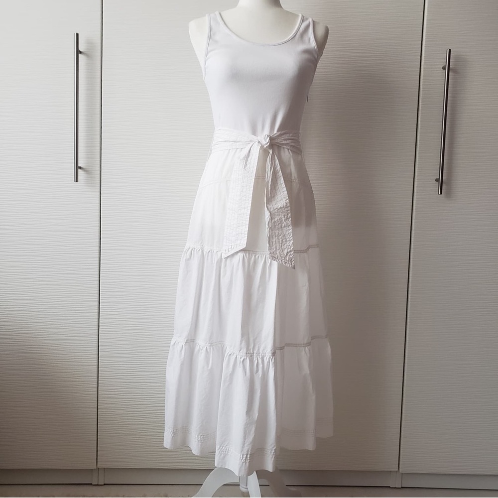 Tahari White Cotton Maxi Dress
